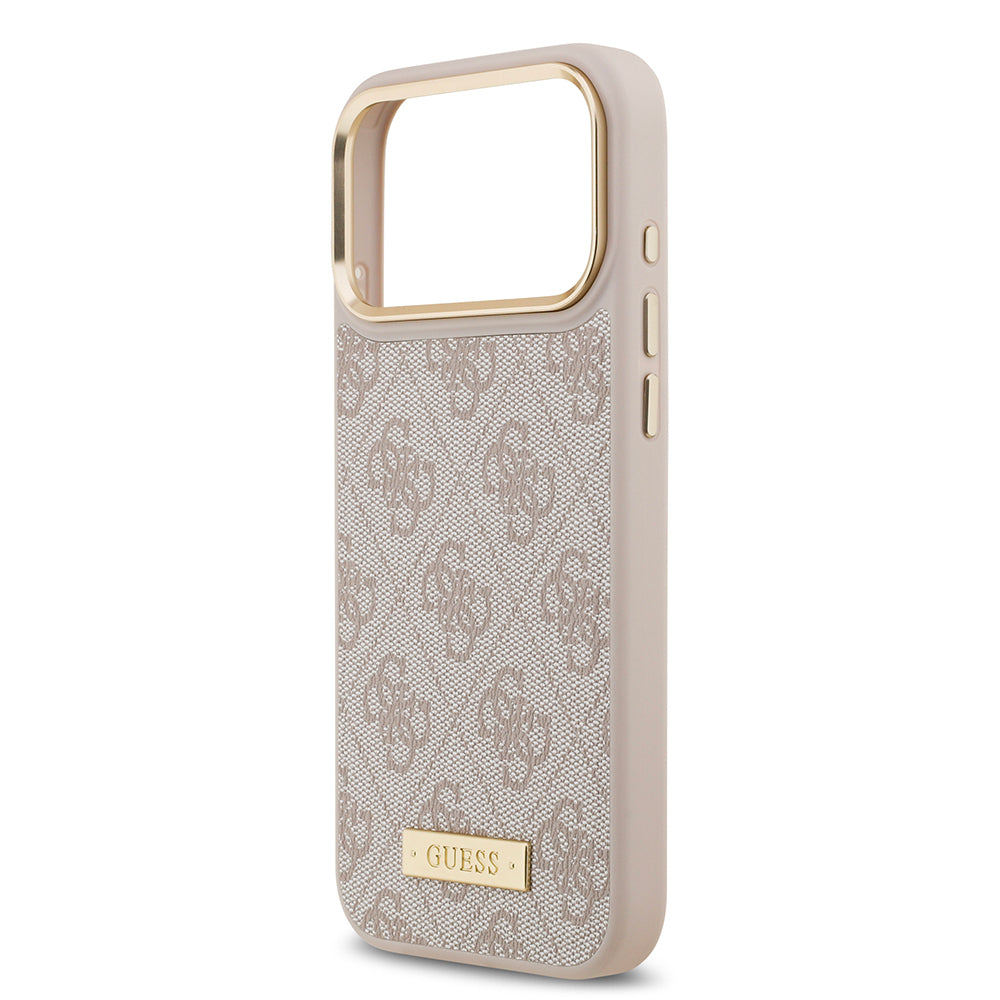 iPhone 17 Pro Max Kılıf Guess Orjinal Lisanslı M-safe Şarj Özellikli 4G Desenli PU Metal Plaka Klasik Logolu Kılıf