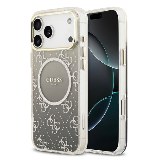 iPhone 17 Pro Max Kılıf Guess Orjinal Lisanslı M-safe Şarj Özellikli 4G Desenli Simli Silikon Kılıf