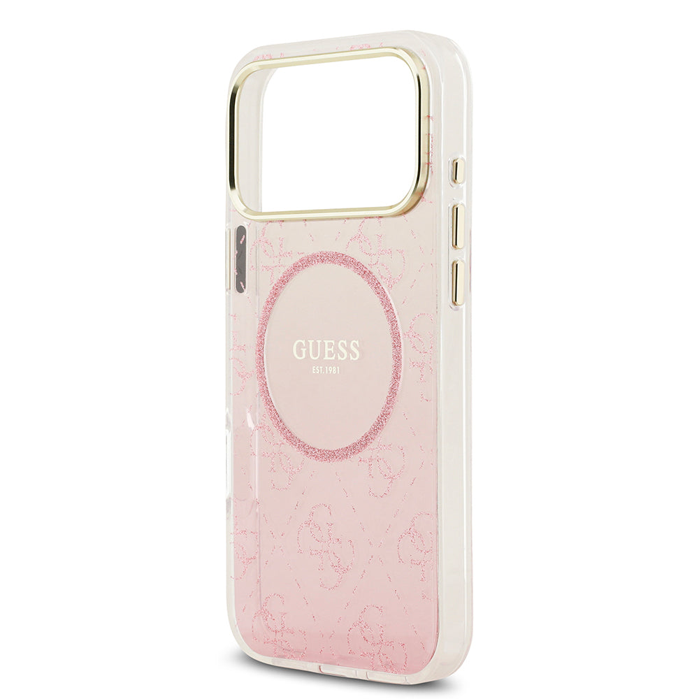 iPhone 17 Pro Max Kılıf Guess Orjinal Lisanslı M-safe Şarj Özellikli 4G Desenli Simli Silikon Kılıf