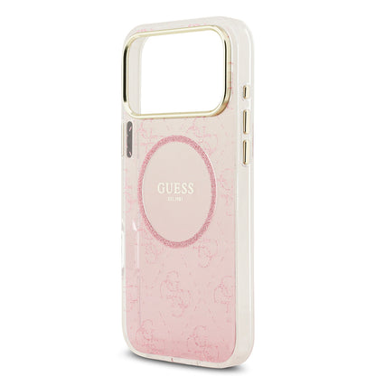 iPhone 17 Pro Max Kılıf Guess Orjinal Lisanslı M-safe Şarj Özellikli 4G Desenli Simli Silikon Kılıf