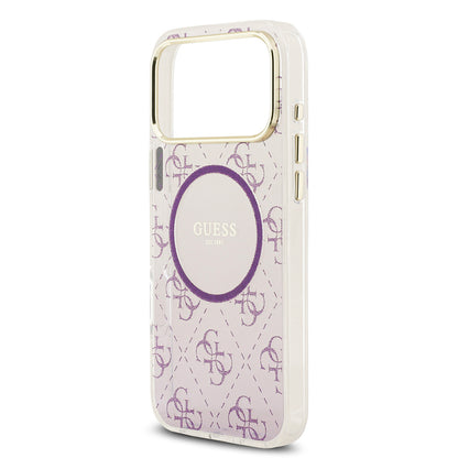 iPhone 17 Pro Max Kılıf Guess Orjinal Lisanslı M-safe Şarj Özellikli 4G Desenli Simli Silikon Kılıf