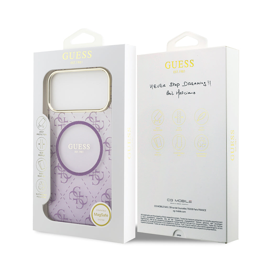 iPhone 17 Pro Max Kılıf Guess Orjinal Lisanslı M-safe Şarj Özellikli 4G Desenli Simli Silikon Kılıf