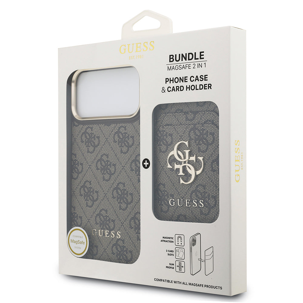 iPhone 17 Pro Max Kılıf Guess Orjinal Lisanslı M-safe Şarj Özellikli 4G Metal Büyük Logolu Kartlıklı Kılıf