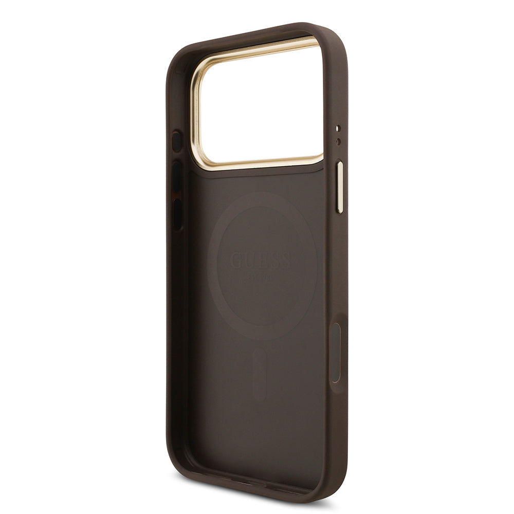 iPhone 17 Pro Max Kılıf Guess Orjinal Lisanslı M-safe Şarj Özellikli 4G Metal Büyük Logolu Kartlıklı Kılıf