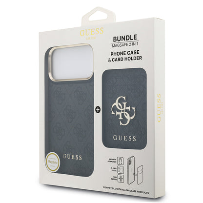 iPhone 17 Pro Max Kılıf Guess Orjinal Lisanslı M-safe Şarj Özellikli 4G Metal Büyük Logolu Kartlıklı Kılıf