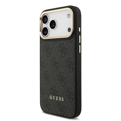 iPhone 17 Pro Max Kılıf Guess Orjinal Lisanslı M-safe Şarj Özellikli 4G Metal Büyük Logolu Kartlıklı Kılıf