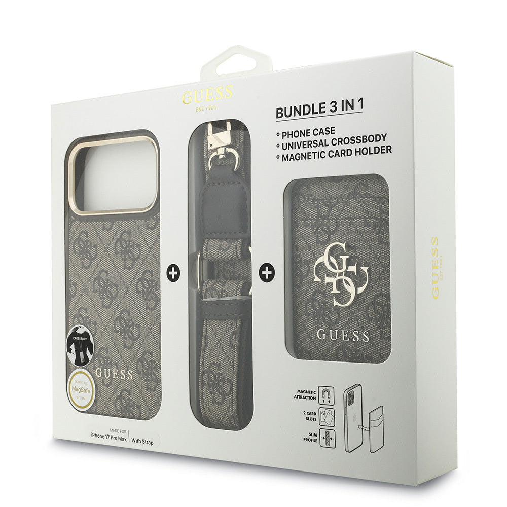 iPhone 17 Pro Max Kılıf Guess Orjinal Lisanslı M-safe Şarj Özellikli Askılı ve 4G Logo Kartlıklı Kılıf
