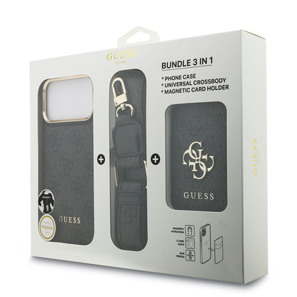 iPhone 17 Pro Max Kılıf Guess Orjinal Lisanslı M-safe Şarj Özellikli Askılı ve 4G Logo Kartlıklı Kılıf