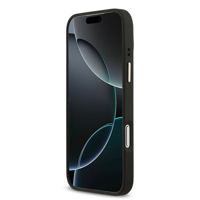 Apple iPhone 17 Pro Max Kılıf Guess Orjinal Lisanslı M-safe Şarj Özellikli Gold Metal Kamera Çerçeveli PU Deri 4G Desenli Yazı Logolu Kapak Pembe