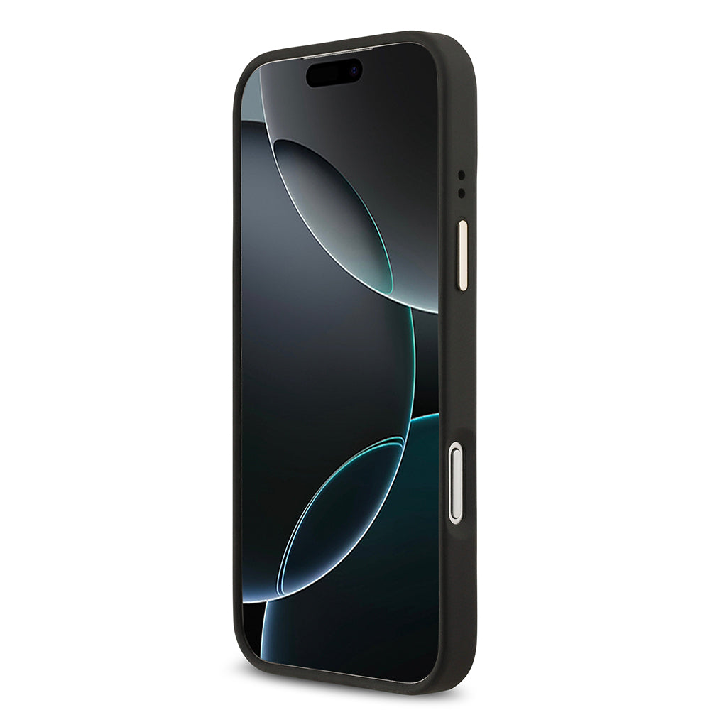 iPhone 17 Pro Max Kılıf Guess Orjinal Lisanslı M-safe Şarj Özellikli Grained Yazı ve Taşlı 4G Logolu Kılıf