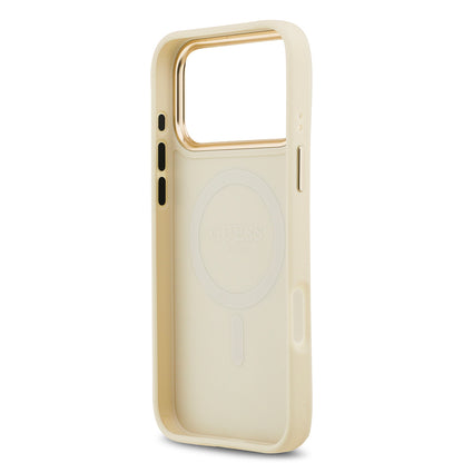 iPhone 17 Pro Max Kılıf Guess Orjinal Lisanslı M-safe Şarj Özellikli Grained Yazı ve Taşlı 4G Logolu Kılıf