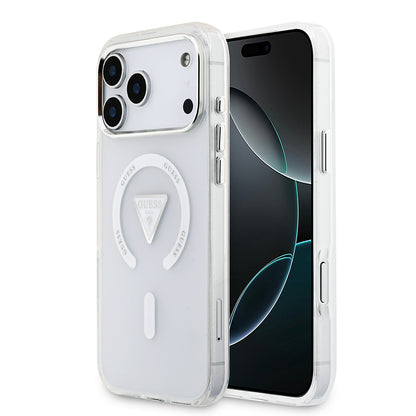 iPhone 17 Pro Max Kılıf Guess Orjinal Lisanslı M-safe Şarj Özellikli IML Baskılı Üçgen Logolu Metal Kamera Çerçeveli Kılıf