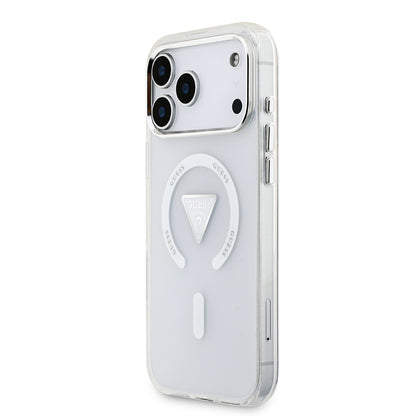 iPhone 17 Pro Max Kılıf Guess Orjinal Lisanslı M-safe Şarj Özellikli IML Baskılı Üçgen Logolu Metal Kamera Çerçeveli Kılıf