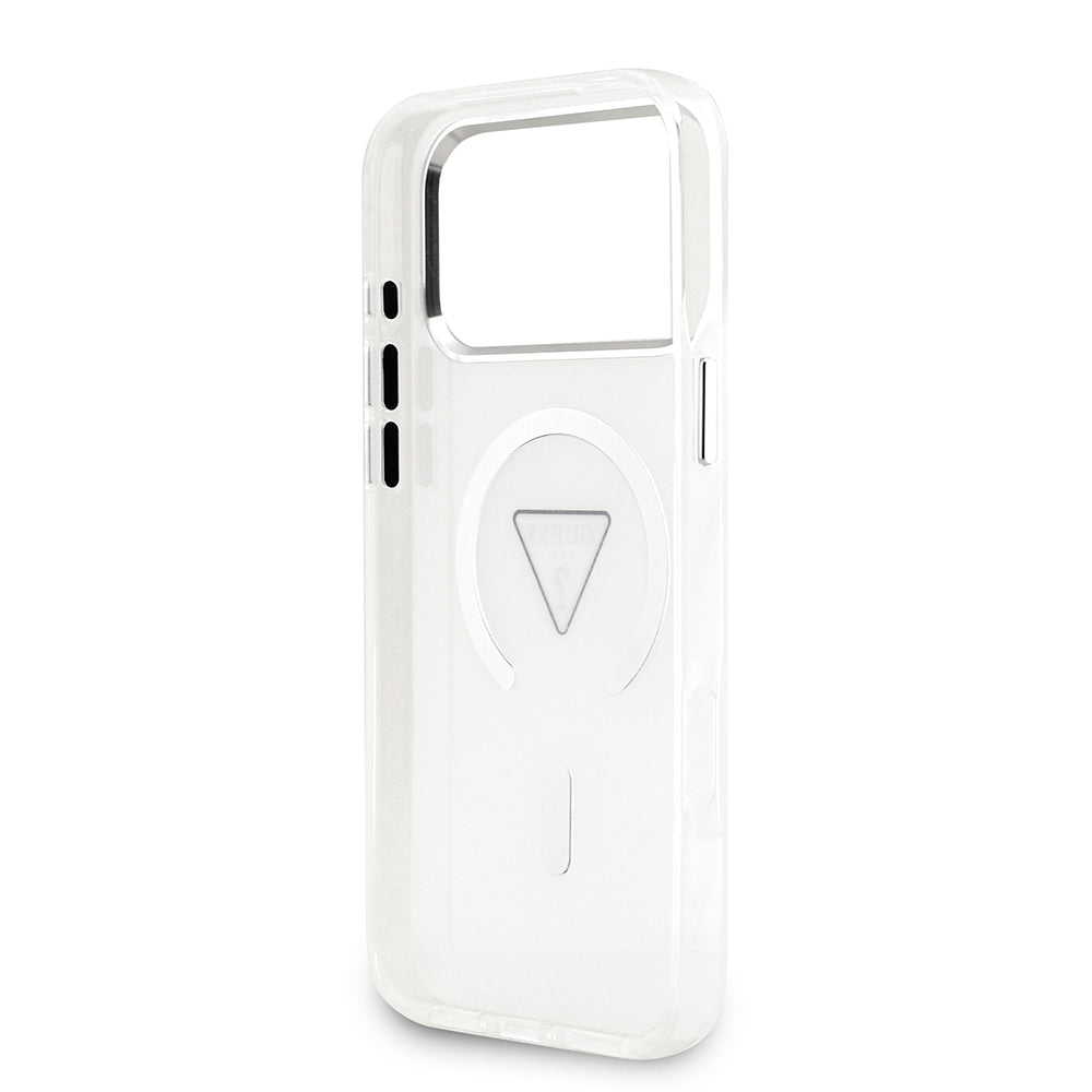 iPhone 17 Pro Max Kılıf Guess Orjinal Lisanslı M-safe Şarj Özellikli IML Baskılı Üçgen Logolu Metal Kamera Çerçeveli Kılıf