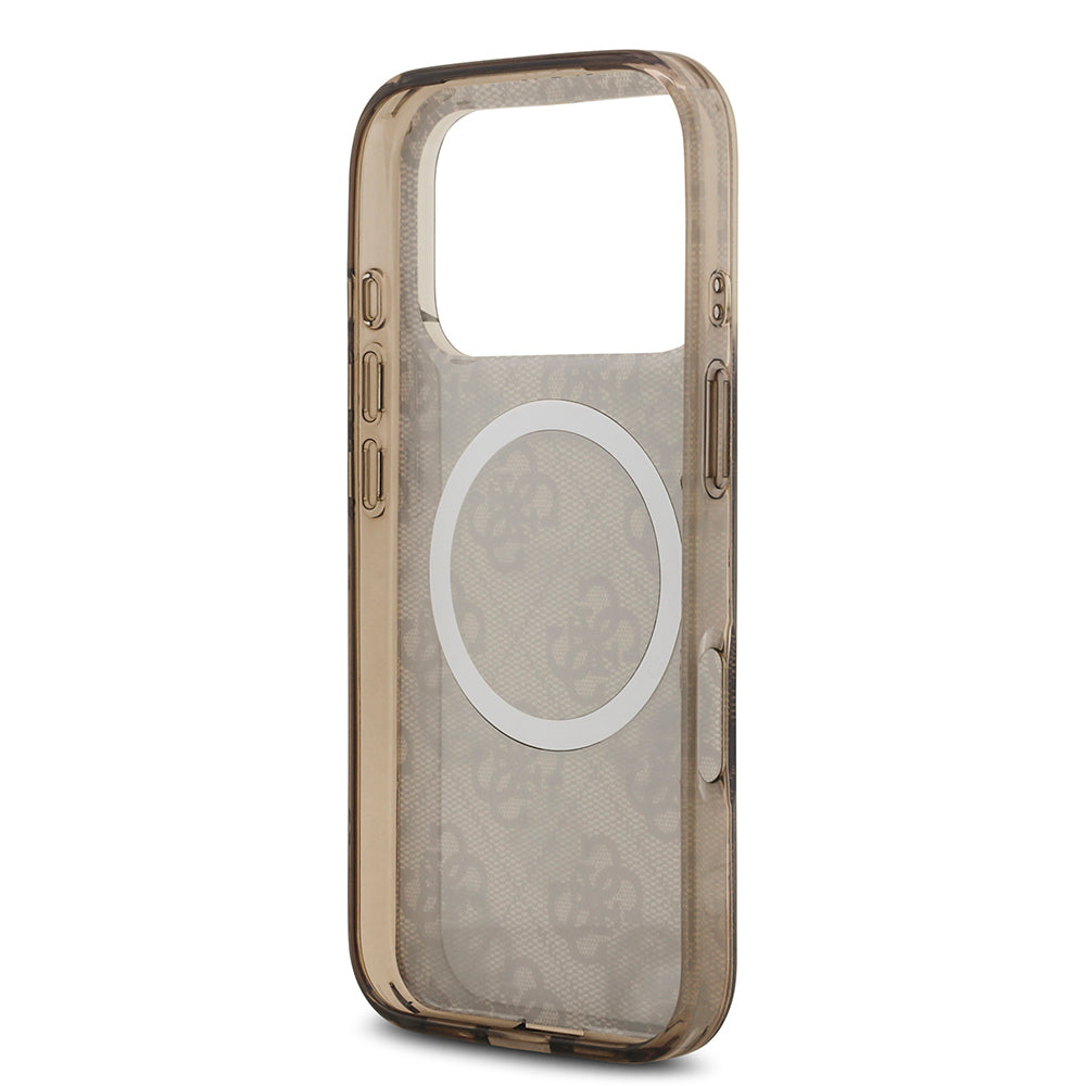 iPhone 17 Pro Max Kılıf Guess Orjinal Lisanslı M-safe Şarj Özellikli IML Peony ve 4G Desenli Klasik Logolu Kılıf