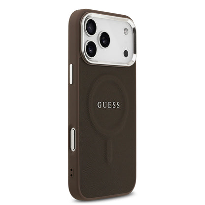 iPhone 17 Pro Max Kılıf Guess Orjinal Lisanslı M-safe Şarj Özellikli Klasik Yazı Logolu PU Deri Kılıf