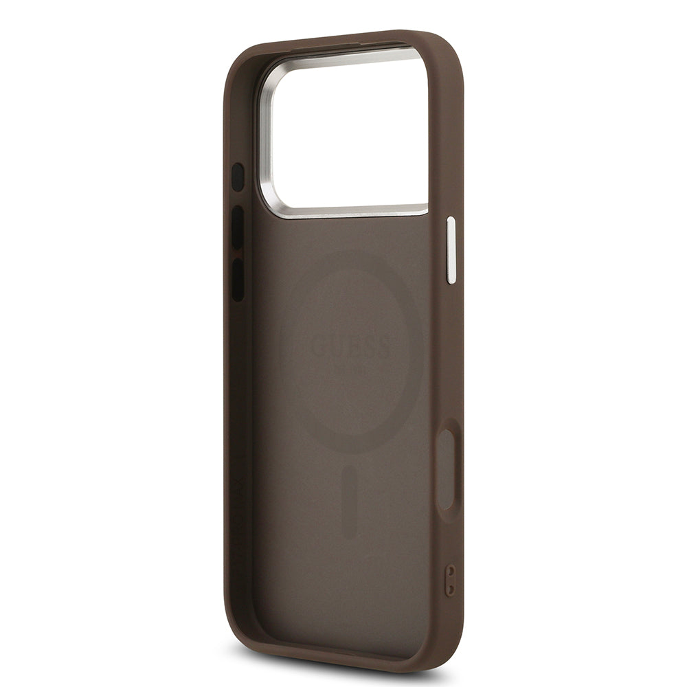 iPhone 17 Pro Max Kılıf Guess Orjinal Lisanslı M-safe Şarj Özellikli Klasik Yazı Logolu PU Deri Kılıf