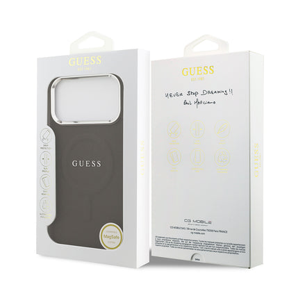 iPhone 17 Pro Max Kılıf Guess Orjinal Lisanslı M-safe Şarj Özellikli Klasik Yazı Logolu PU Deri Kılıf