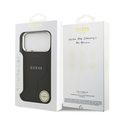 iPhone 17 Pro Max Kılıf Guess Orjinal Lisanslı M-safe Şarj Özellikli Klasik Yazı Logolu PU Deri Kılıf