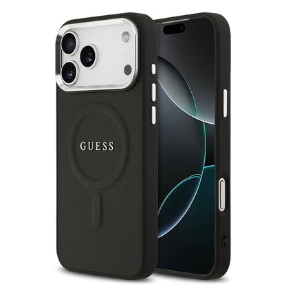iPhone 17 Pro Max Kılıf Guess Orjinal Lisanslı M-safe Şarj Özellikli Klasik Yazı Logolu PU Deri Kılıf