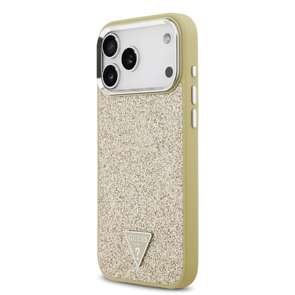 iPhone 17 Pro Max Kılıf Guess Orjinal Lisanslı M-safe Şarj Özellikli Metal Kamera Çerçeveli Üçgen Logolu Glitter Kılıf