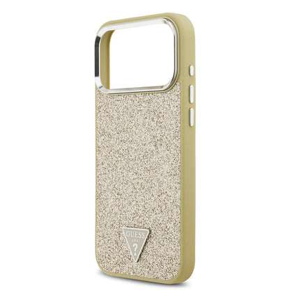 iPhone 17 Pro Max Kılıf Guess Orjinal Lisanslı M-safe Şarj Özellikli Metal Kamera Çerçeveli Üçgen Logolu Glitter Kılıf