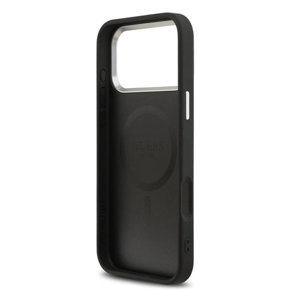 iPhone 17 Pro Max Kılıf Guess Orjinal Lisanslı M-safe Şarj Özellikli PU Deri Metal Kamera Çerçeveli Üçgen Logolu Kılıf