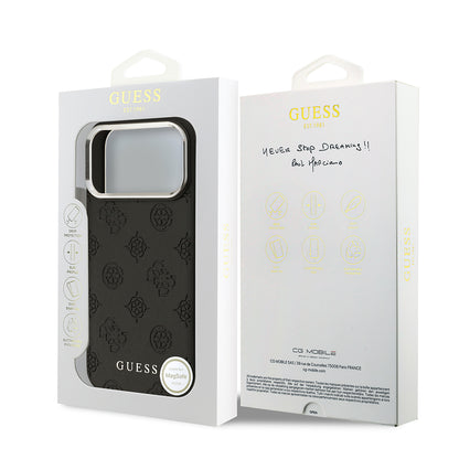 iPhone 17 Pro Max Kılıf Guess Orjinal Lisanslı M-safe Şarj Özellikli Sıcak Baskılı Klasik Yazı Logolu PU Deri Peony Kılıf