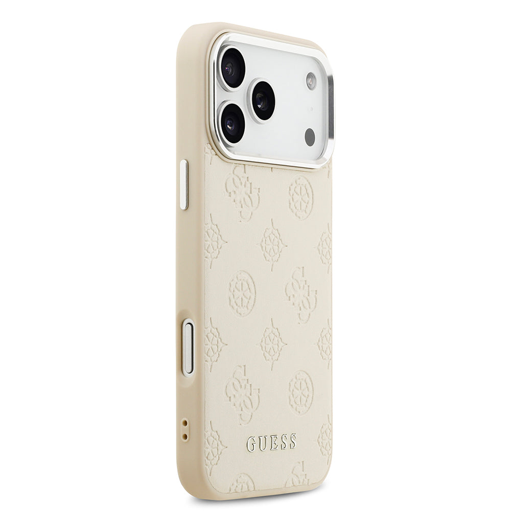 iPhone 17 Pro Max Kılıf Guess Orjinal Lisanslı M-safe Şarj Özellikli Sıcak Baskılı Klasik Yazı Logolu PU Deri Peony Kılıf