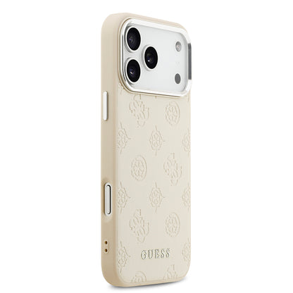 iPhone 17 Pro Max Kılıf Guess Orjinal Lisanslı M-safe Şarj Özellikli Sıcak Baskılı Klasik Yazı Logolu PU Deri Peony Kılıf