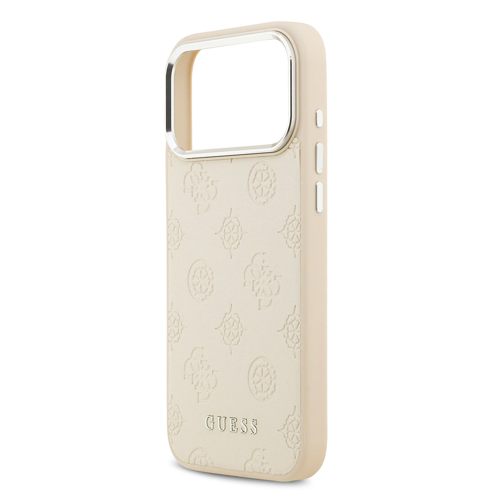 iPhone 17 Pro Max Kılıf Guess Orjinal Lisanslı M-safe Şarj Özellikli Sıcak Baskılı Klasik Yazı Logolu PU Deri Peony Kılıf