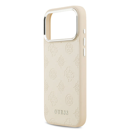 iPhone 17 Pro Max Kılıf Guess Orjinal Lisanslı M-safe Şarj Özellikli Sıcak Baskılı Klasik Yazı Logolu PU Deri Peony Kılıf