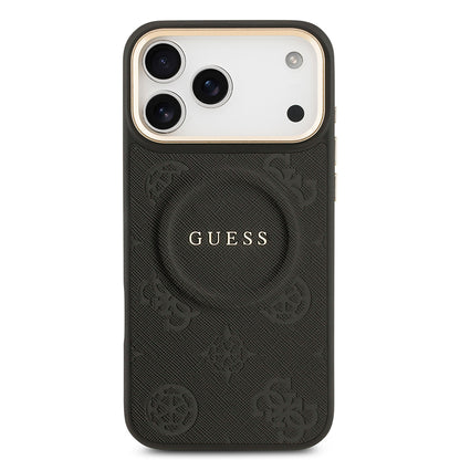 iPhone 17 Pro Max Kılıf Guess Orjinal Lisanslı M-safe Şarj Özellikli Sıcak Baskılı Yazı Logolu PU Deri Peony Kılıf