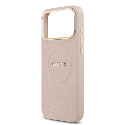 iPhone 17 Pro Max Kılıf Guess Orjinal Lisanslı M-safe Şarj Özellikli Sıcak Baskılı Yazı Logolu PU Deri Peony Kılıf