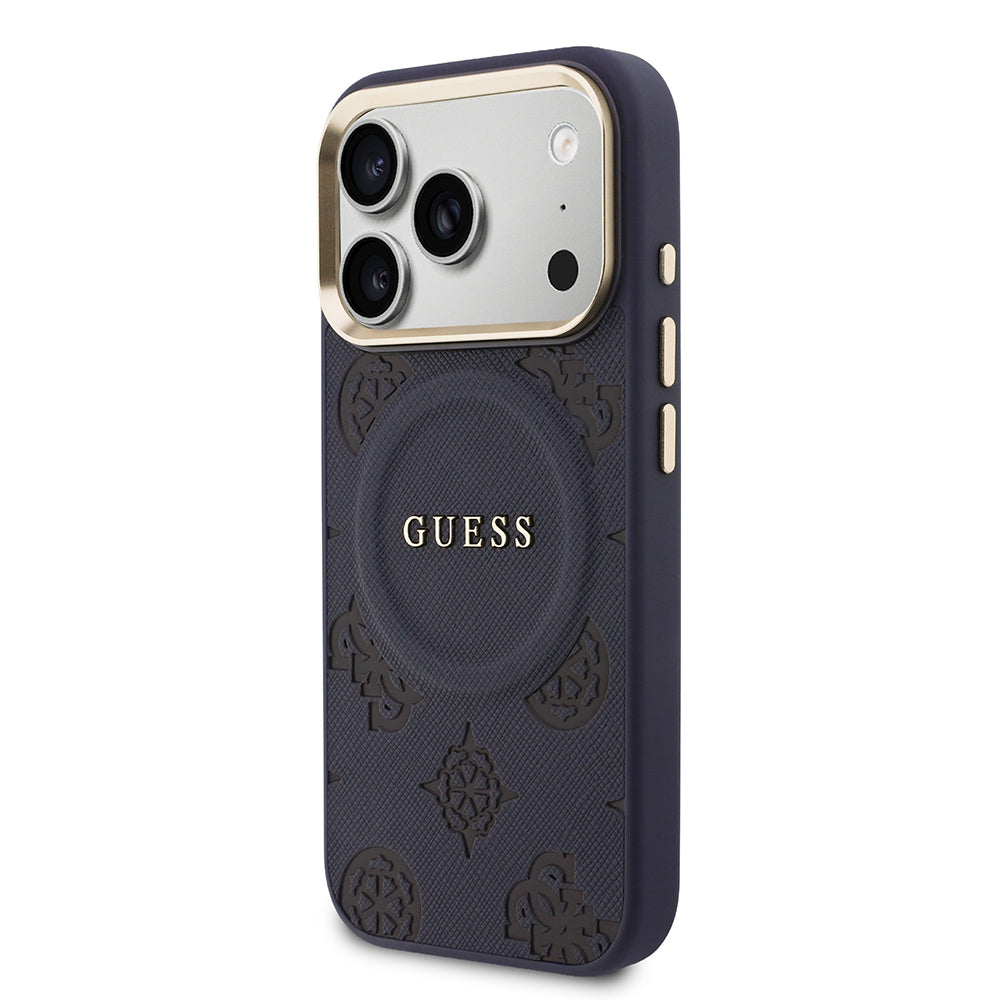 Apple iPhone 17 Pro Max Kılıf Guess Orjinal Lisanslı M-safe Şarj Özellikli Sıcak Baskılı Yazı Logolu PU Deri Peony Kapak