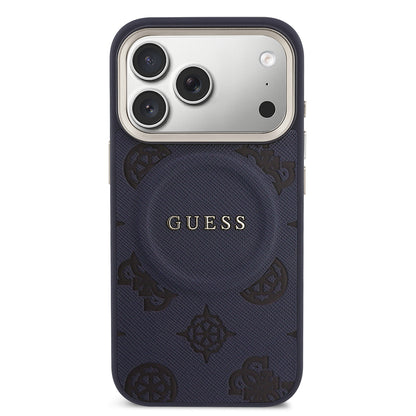 Apple iPhone 17 Pro Max Kılıf Guess Orjinal Lisanslı M-safe Şarj Özellikli Sıcak Baskılı Yazı Logolu PU Deri Peony Kapak