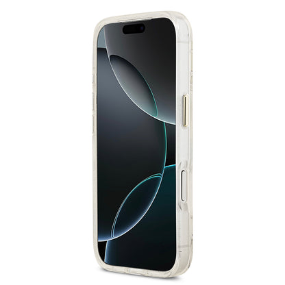 iPhone 17 Pro Max Kılıf Guess Orjinal Lisanslı M-safe Şarj Özellikli Simli Çiçek Desenli Metal Kamera Çerçeveli Üçgen Logolu Kılıf