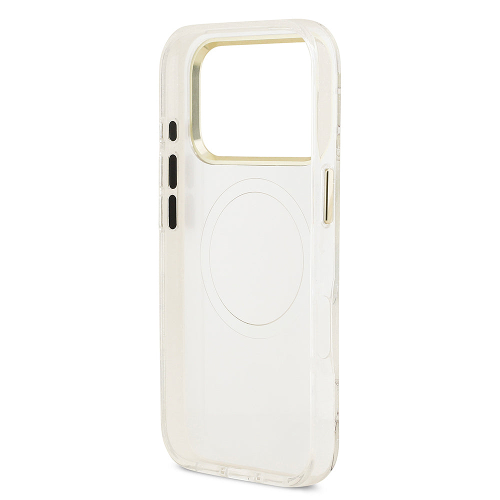 iPhone 17 Pro Max Kılıf Guess Orjinal Lisanslı M-safe Şarj Özellikli Simli Çiçek Desenli Metal Kamera Çerçeveli Üçgen Logolu Kılıf