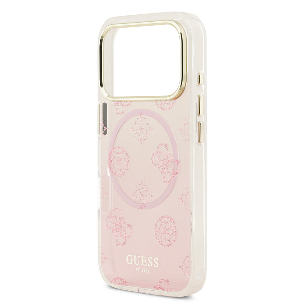 iPhone 17 Pro Max Kılıf Guess Orjinal Lisanslı M-safe Şarj Özellikli Simli Peony Desenli Silikon Kılıf