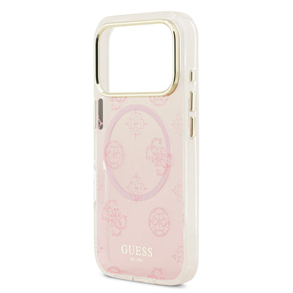 iPhone 17 Pro Max Kılıf Guess Orjinal Lisanslı M-safe Şarj Özellikli Simli Peony Desenli Silikon Kılıf