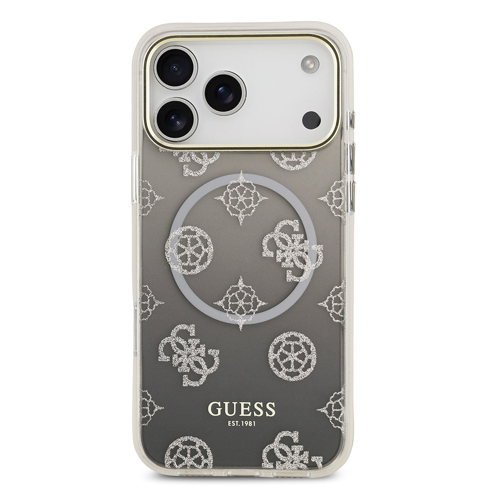 iPhone 17 Pro Max Kılıf Guess Orjinal Lisanslı M-safe Şarj Özellikli Simli Peony Desenli Silikon Kılıf