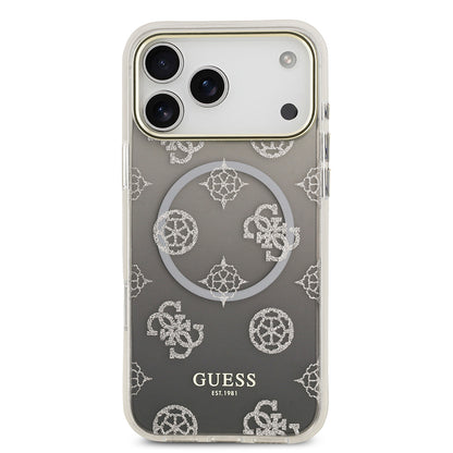 iPhone 17 Pro Max Kılıf Guess Orjinal Lisanslı M-safe Şarj Özellikli Simli Peony Desenli Silikon Kılıf