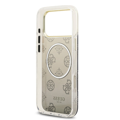 iPhone 17 Pro Max Kılıf Guess Orjinal Lisanslı M-safe Şarj Özellikli Simli Peony Desenli Silikon Kılıf