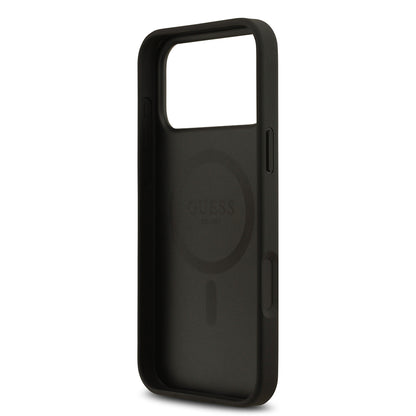 iPhone 17 Pro Max Kılıf Guess Orjinal Lisanslı M-safe Şarj Özellikli Taneli Çiçek Tasarımlı Metal Yazı Logolu Kılıf