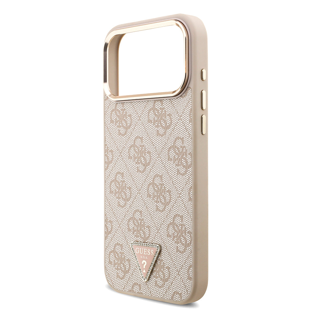 iPhone 17 Pro Max Kılıf Guess Orjinal Lisanslı M-safe Şarj Özellikli Taşlı Üçgen Logo 4G Desenli Kılıf