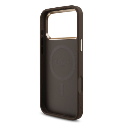 iPhone 17 Pro Max Kılıf Guess Orjinal Lisanslı M-safe Şarj Özellikli Taşlı Üçgen Logo 4G Desenli Kılıf