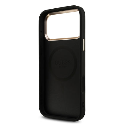 iPhone 17 Pro Max Kılıf Guess Orjinal Lisanslı M-safe Şarj Özellikli Taşlı Üçgen Logo 4G Desenli Kılıf