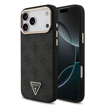 iPhone 17 Pro Max Kılıf Guess Orjinal Lisanslı M-safe Şarj Özellikli Taşlı Üçgen Logo 4G Desenli Kılıf