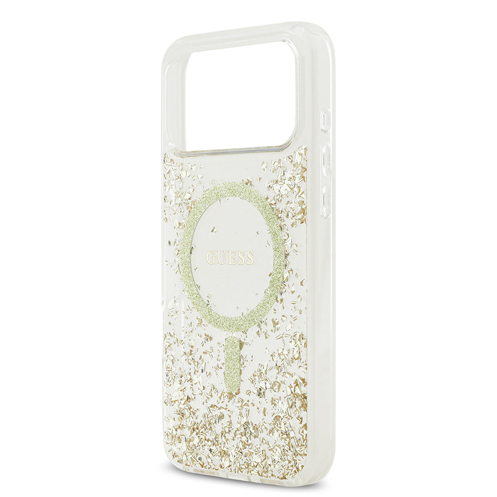 Apple iPhone 17 Pro Max Kılıf Guess Orjinal Lisanslı M-safe Şarj Özellikli Transparan Resin Bottom Kapak Pembe