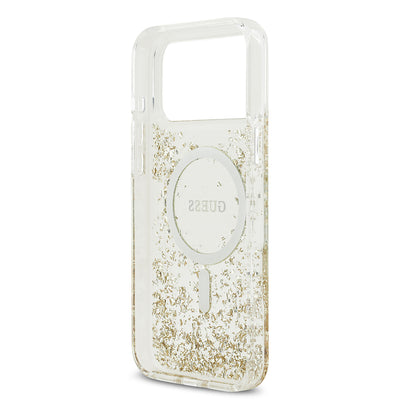 Apple iPhone 17 Pro Max Kılıf Guess Orjinal Lisanslı M-safe Şarj Özellikli Transparan Resin Bottom Kapak Gold